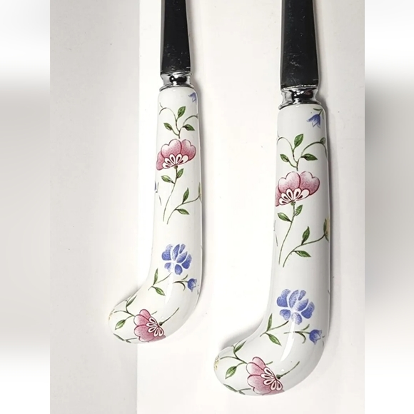 Sheffield England Porcelain Salad Fork Spoon Spork Set Pink Rose Yellow Flower - Picture 8 of 8